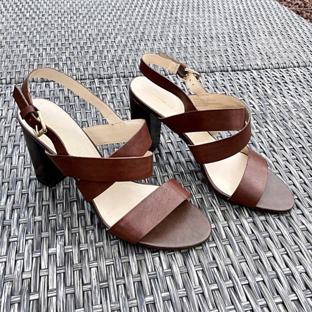 Franco Sarto Buckle Heel Sandals Brown Size 9.5